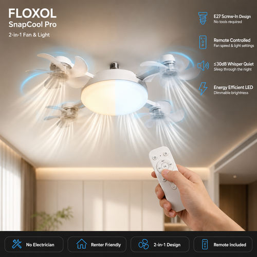 FLOXOL SnapCool Pro — Socket Ceiling Fan with Remote Control